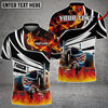 Bluejose Truck Flame U.S Flag Pattern Personalized Name Polo Shirt For Truck Driver