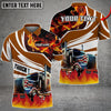 Bluejose Truck Flame U.S Flag Pattern Personalized Name Polo Shirt For Truck Driver