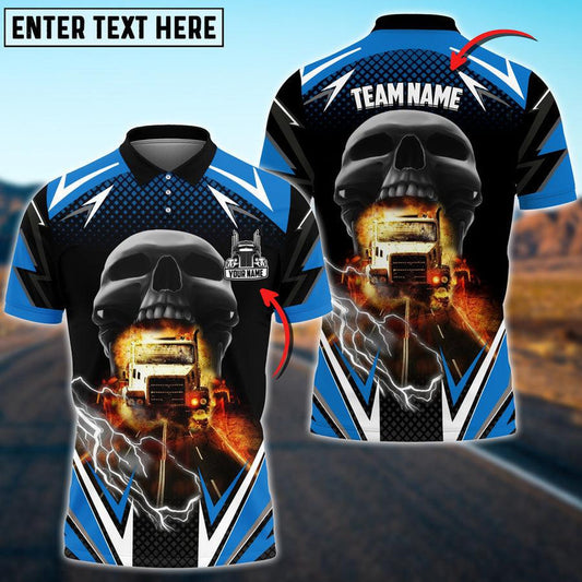 Bluejose Truck Skull Thunder Lights Personalized Name Polo Shirt For Truck Driver 4 Colors