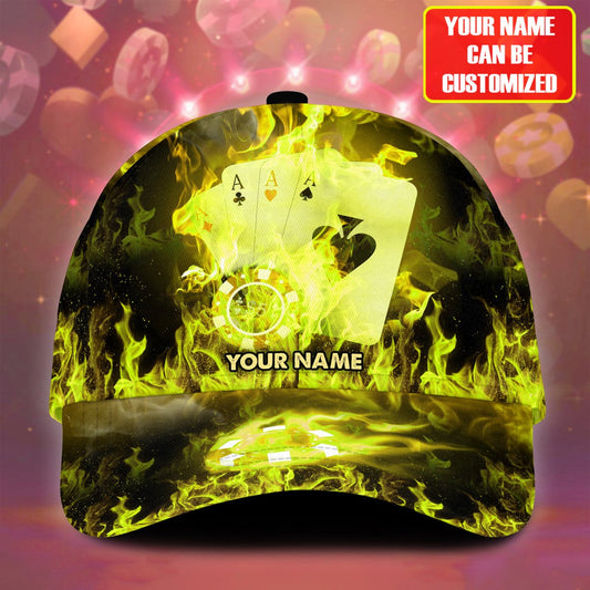 BlueJose Personalized Name Fire Poker Classic Cap - Yellow