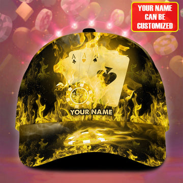 BlueJose Personalized Name Fire Poker Classic Cap - Gold