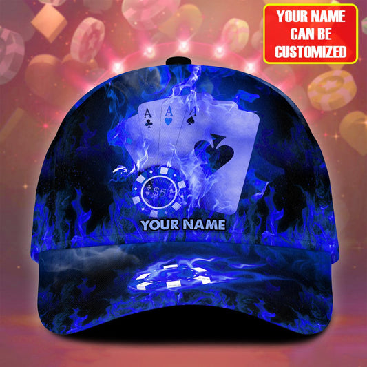 BlueJose Personalized Name Fire Poker Classic Cap - Blue