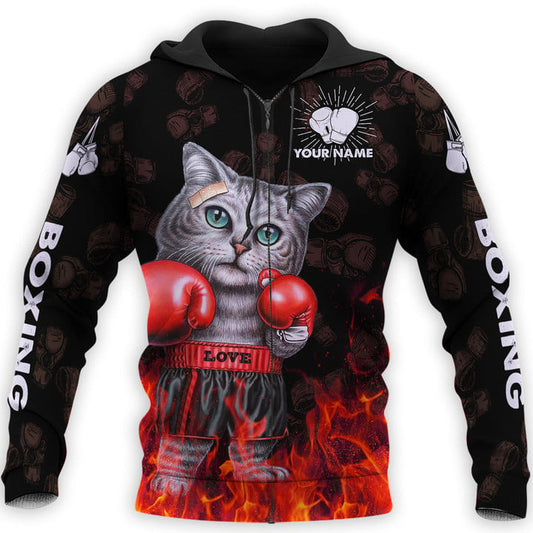 BlueJose Custom Name Boxing Cat The Champion 3D Hoodie