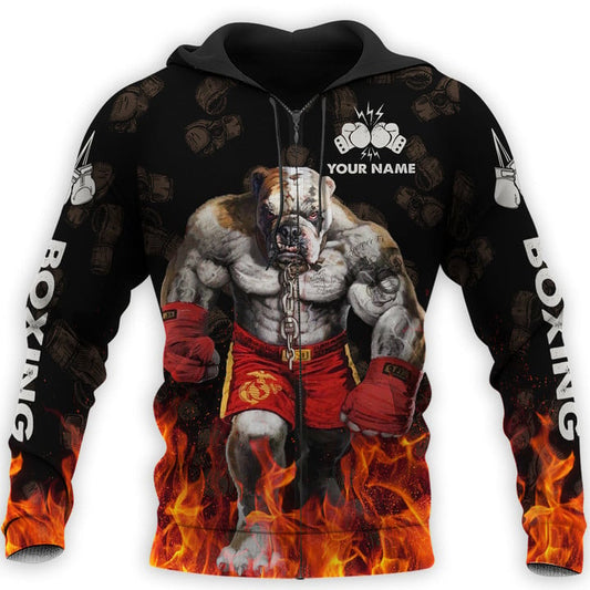 BlueJose Custom Name Boxing The Champion Fire Pattern 3D Hoodie