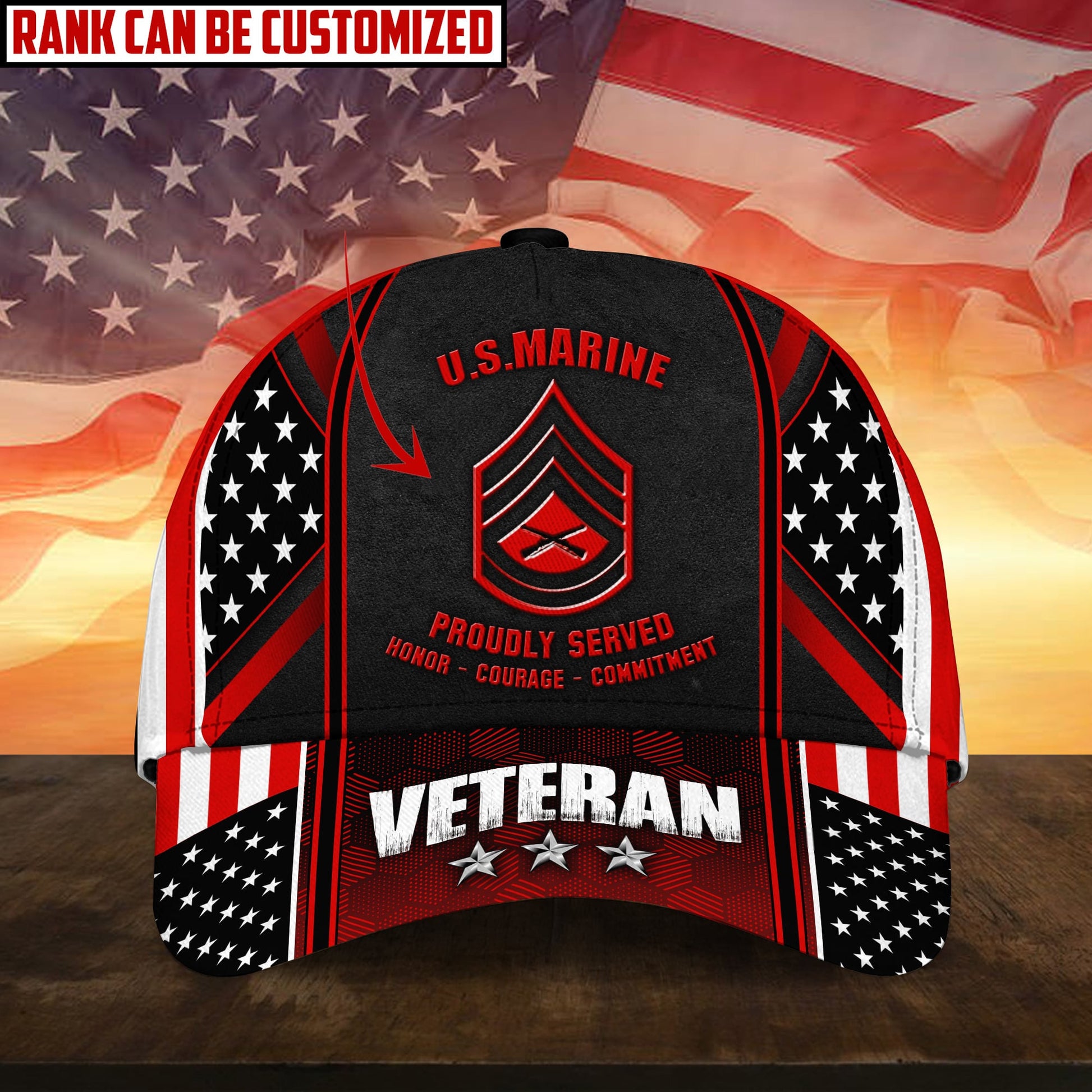 BlueJose Premium Personalised Multiple US Military Services Veteran 3D Cap PVC120202