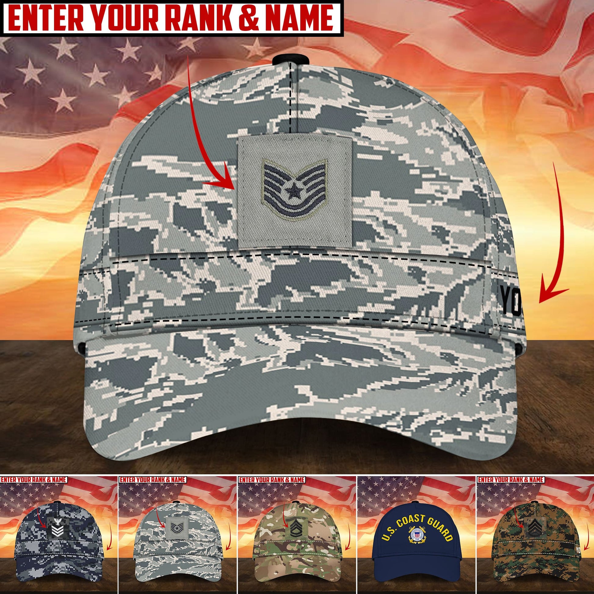 BlueJose Premium Personalised Multiple US Military Services Veteran 3D Cap PVC170204