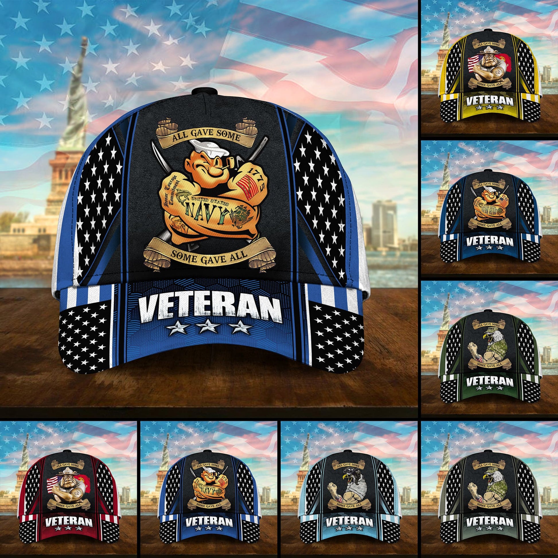 BlueJose Premium U.S Multiple Service Veteran 3D Cap PVC240201