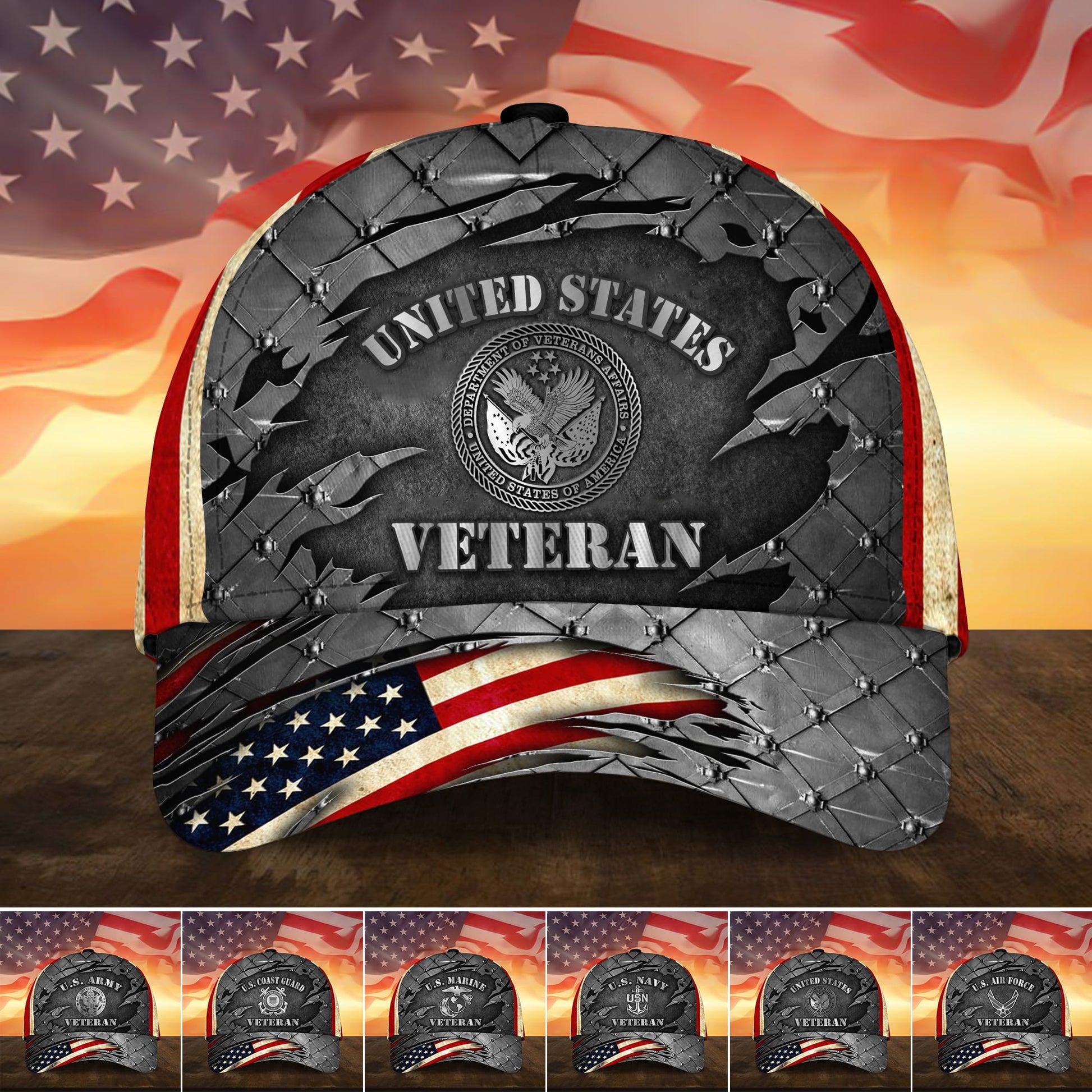 BlueJose Premium U.S Multiple Service Veteran 3D Cap PVC010302