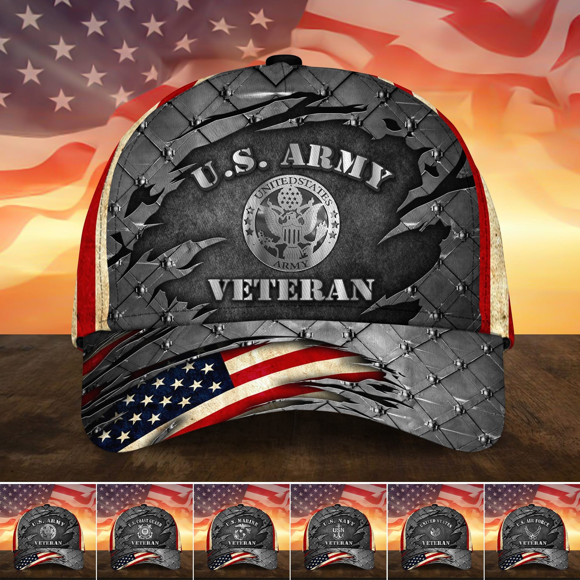 BlueJose Premium U.S Multiple Service Veteran 3D Cap PVC010302