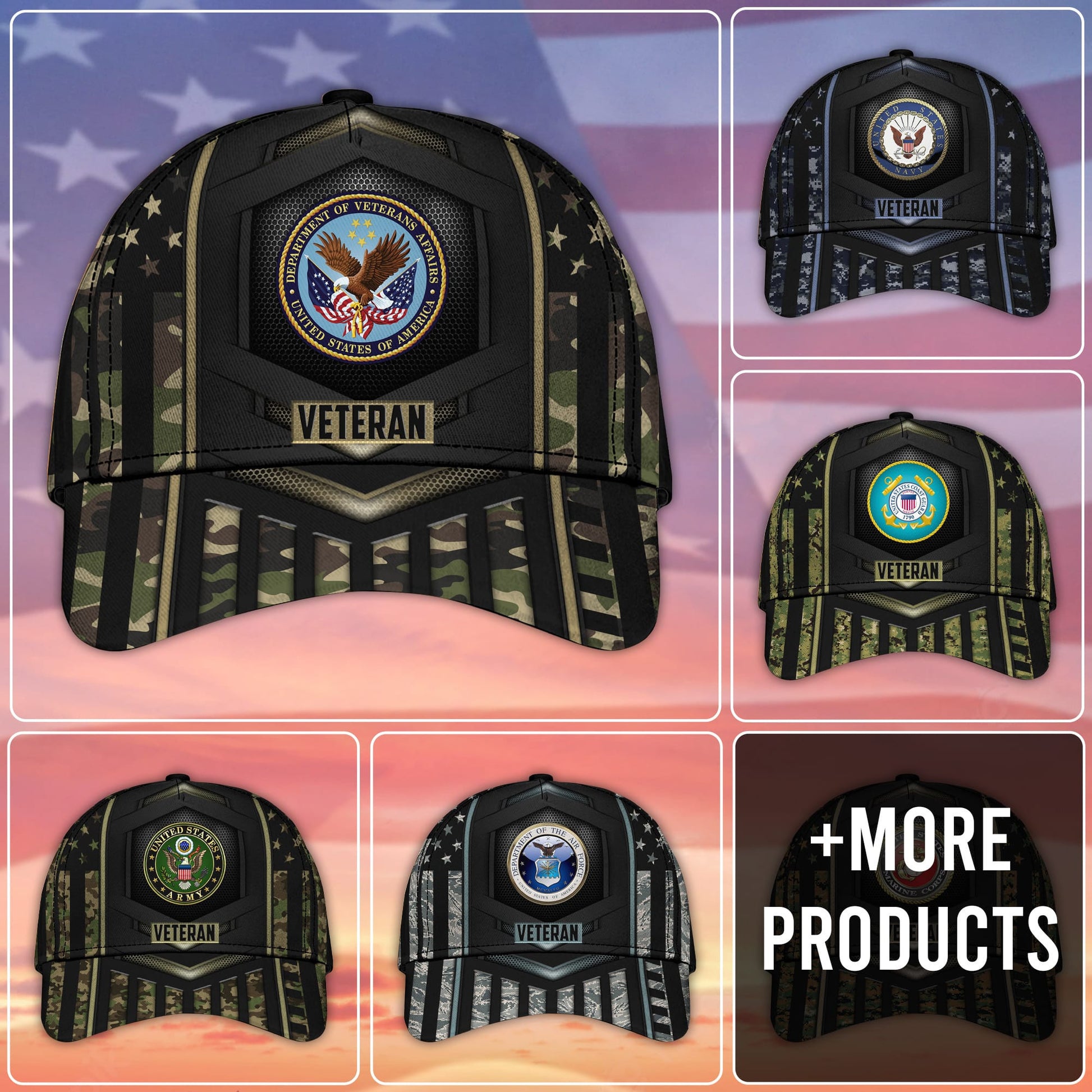 BlueJose Premium Camo Soldiers Multiservice U.S Veteran Cap NPVC070701