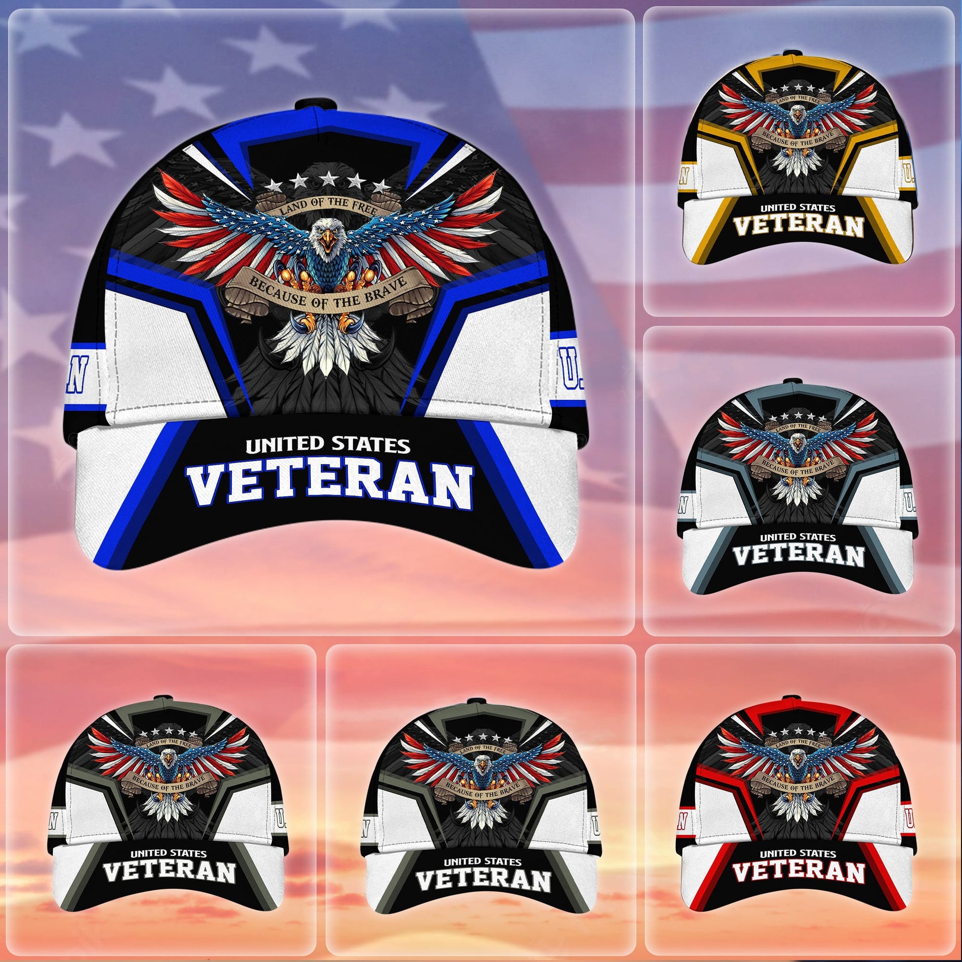 BlueJose Premium Land Of The Free U.S. Veteran 3D Cap NPVC110701