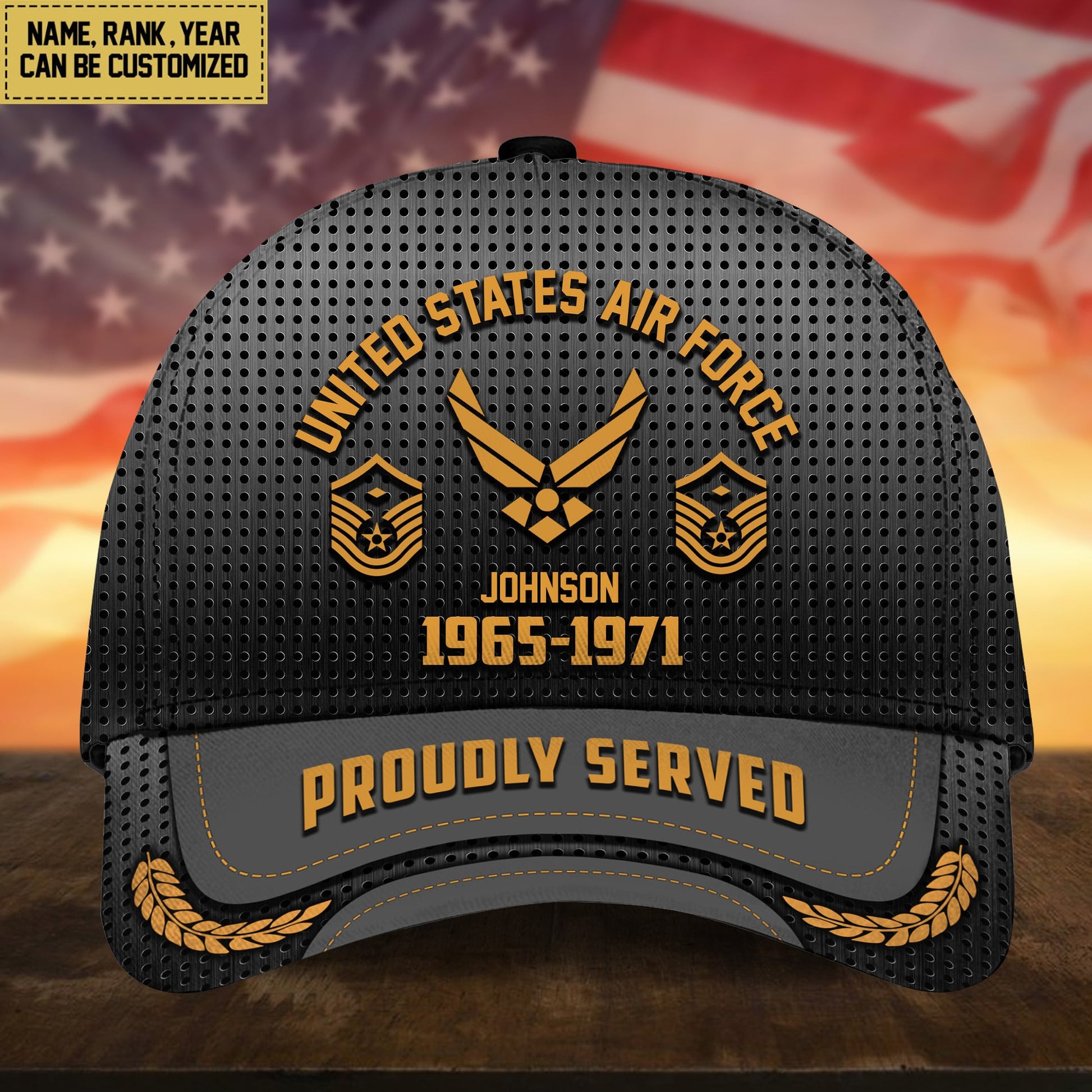 BlueJose Premium Custom Name Rank And Year US Veteran Cap APVC160801