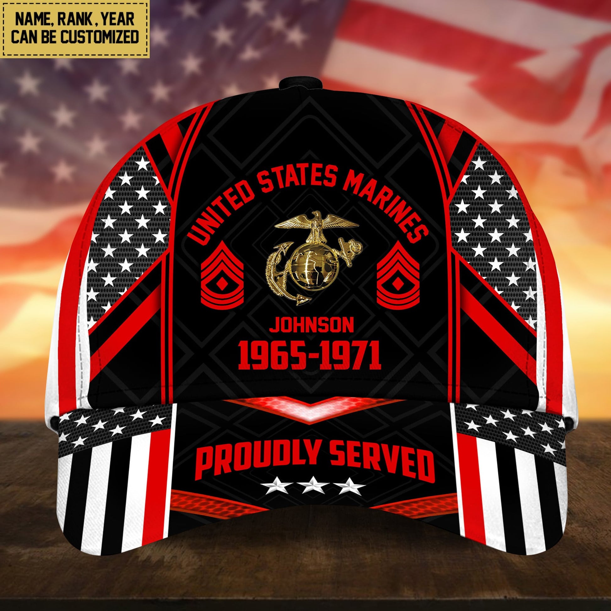 BlueJose Premium Custom Name Rank And Year US Veteran Cap APVC160802