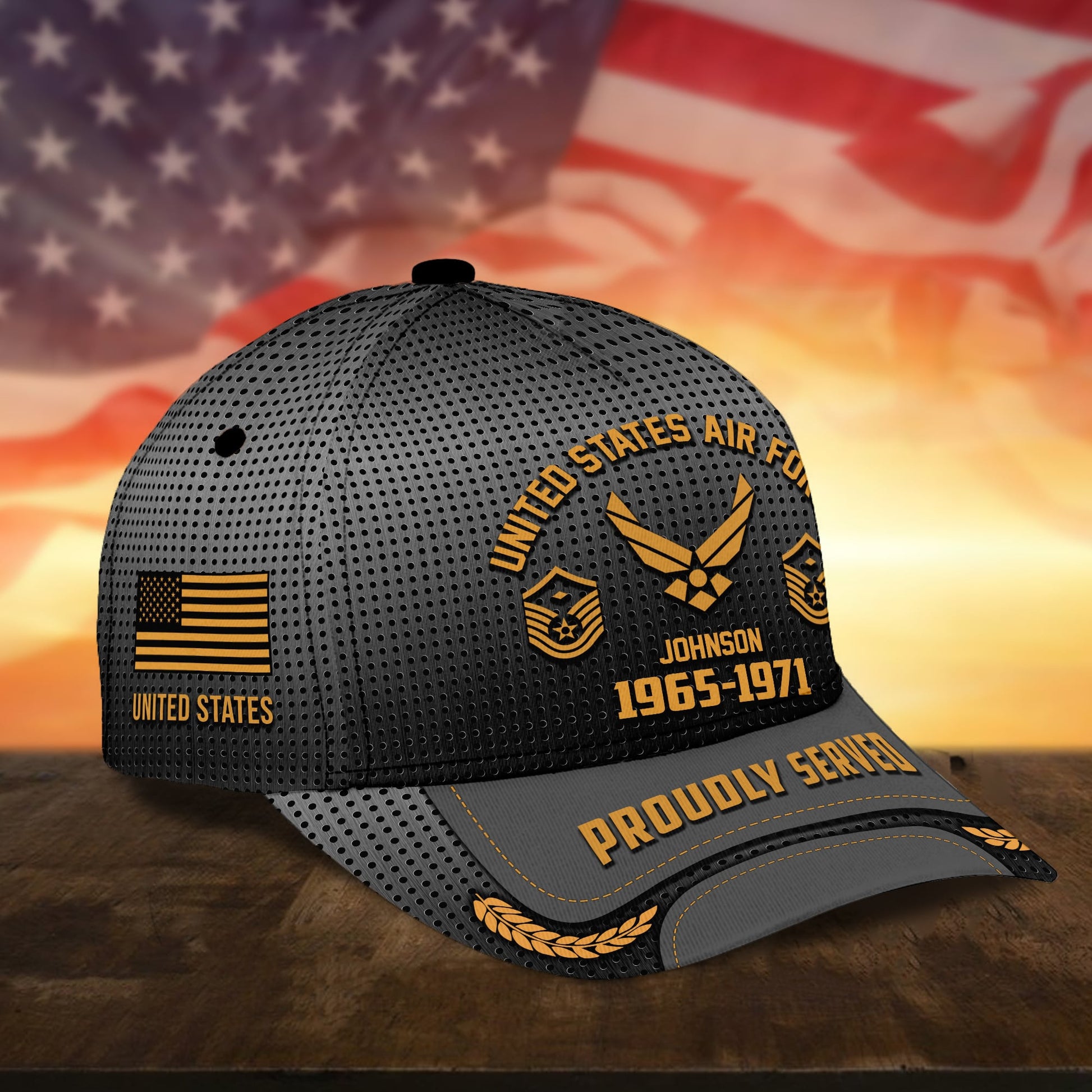 BlueJose Premium Custom Name Rank And Year US Veteran Cap APVC160801
