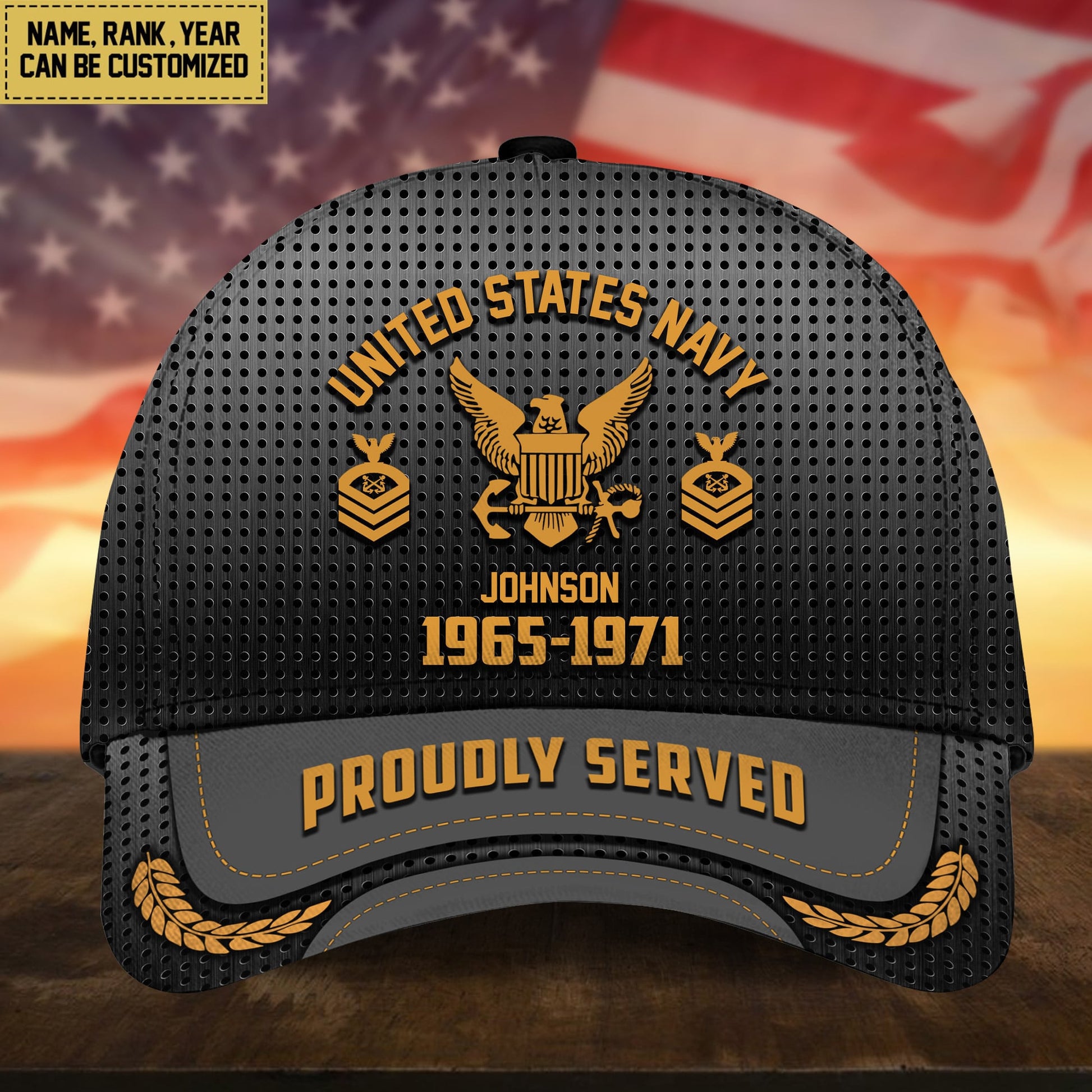 BlueJose Premium Custom Name Rank And Year US Veteran Cap APVC160801