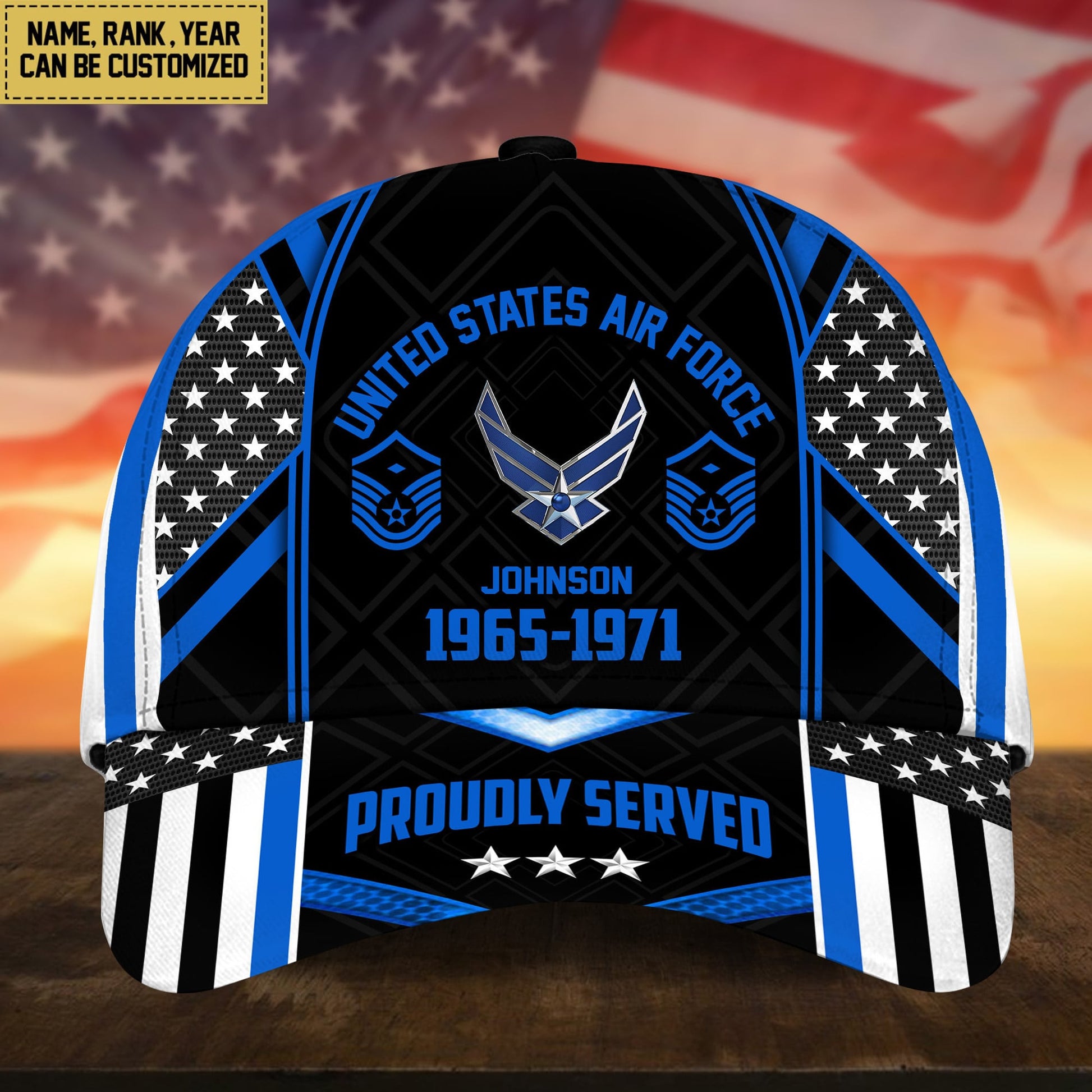 BlueJose Premium Custom Name Rank And Year US Veteran Cap APVC160802