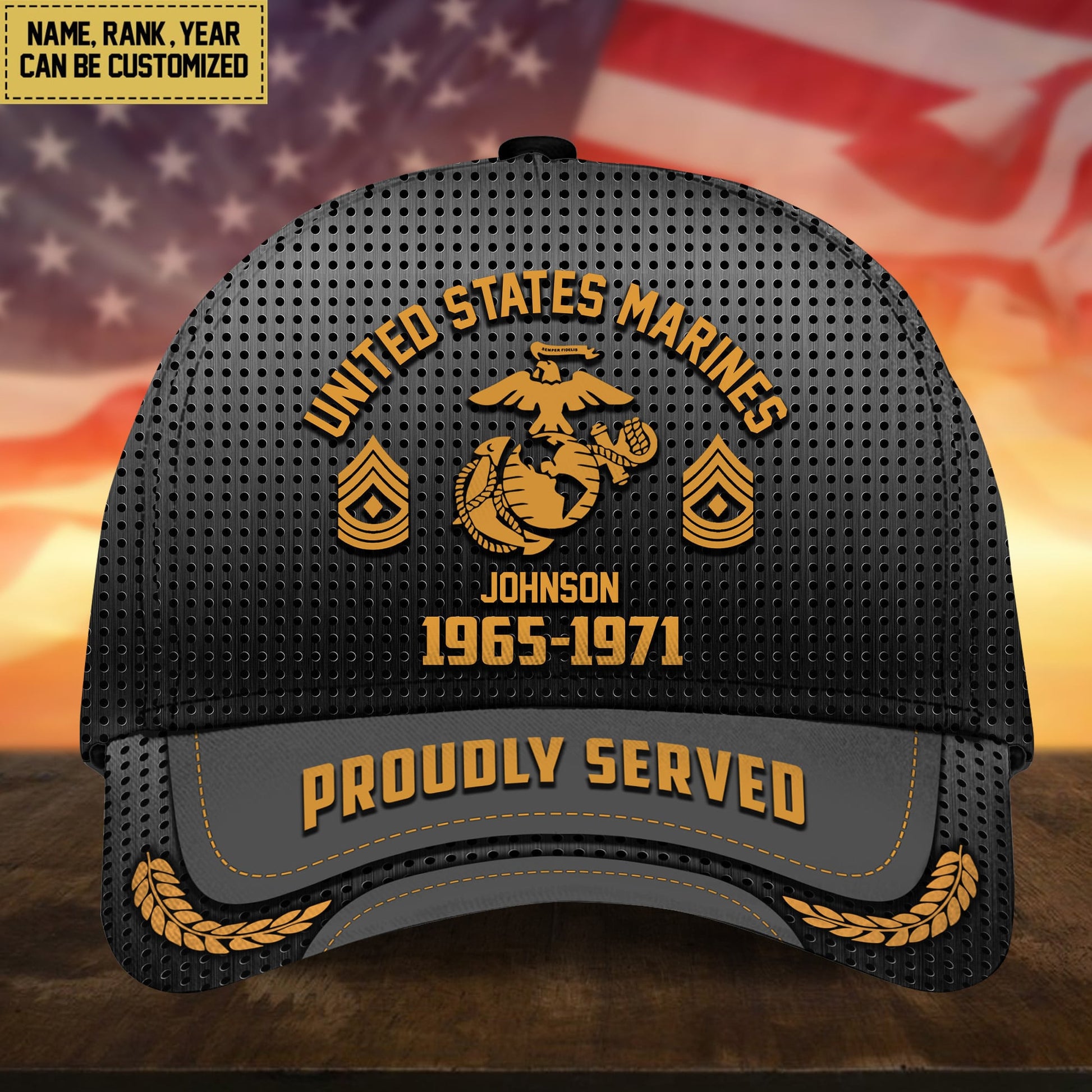 BlueJose Premium Custom Name Rank And Year US Veteran Cap APVC160801