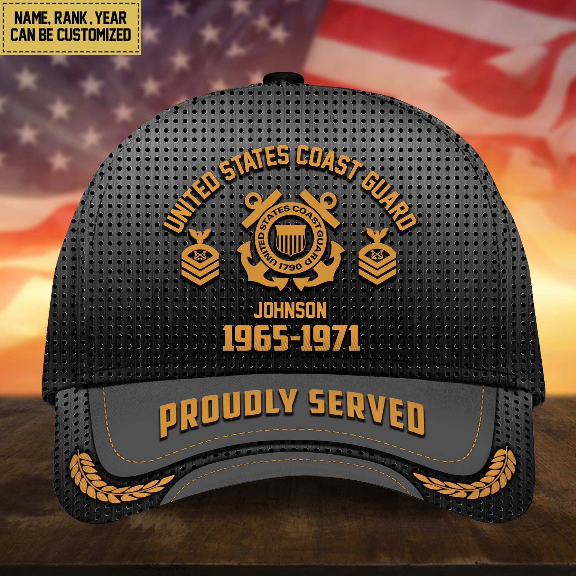 BlueJose Premium Custom Name Rank And Year US Veteran Cap APVC160801