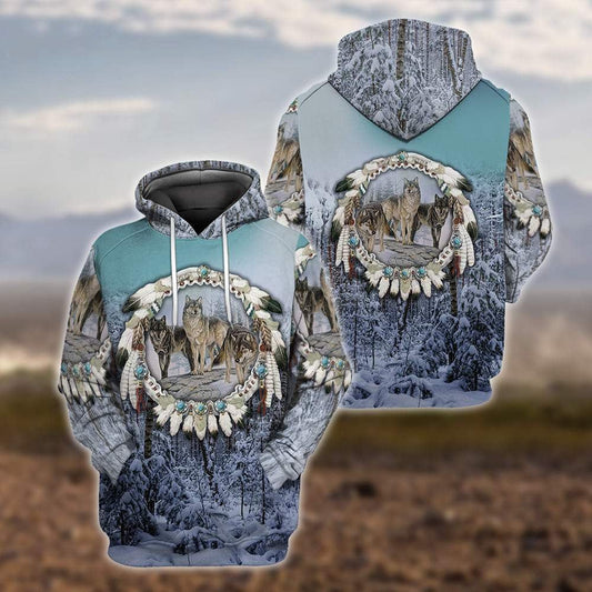 BlueJose Beautiful Tribal Native Wolf 3D All Over Printed Hoodie