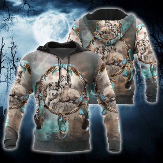 BlueJose Dreamcatcher Native Wolf 3D Printed Hoodies