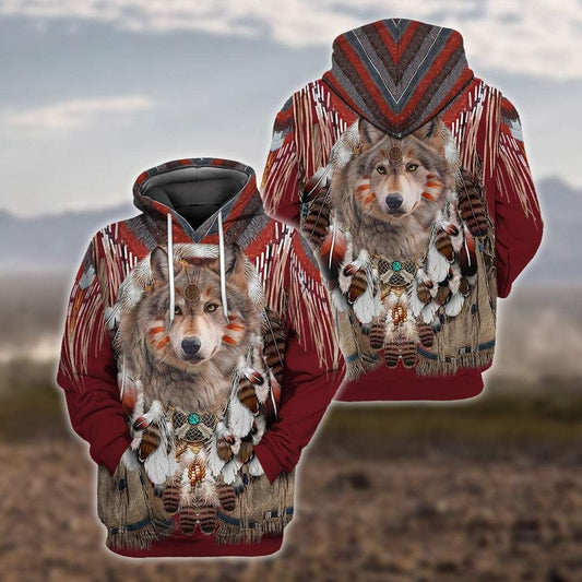 BlueJose Beautiful Tribal Native Wolf 3D All Over Printed Hoodie