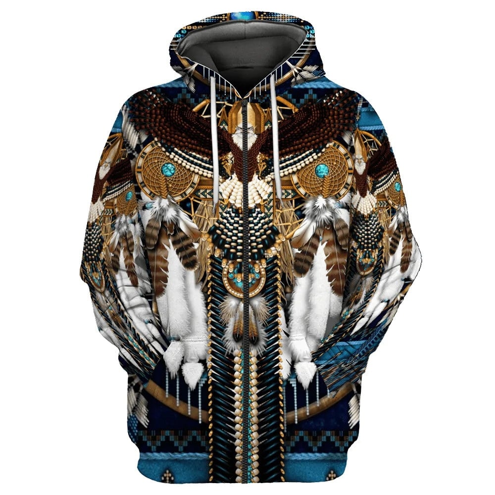 BlueJose Native Wolf and Eagle Pattern 3D All Over Printed Fashion Men's Hoodie Unisex