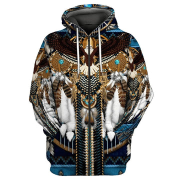 BlueJose Native Wolf and Eagle Pattern 3D All Over Printed Fashion Men's Hoodie Unisex