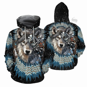 BlueJose Native Culture Wolf Art Streetwear Unique Unisex Casual Hoodies