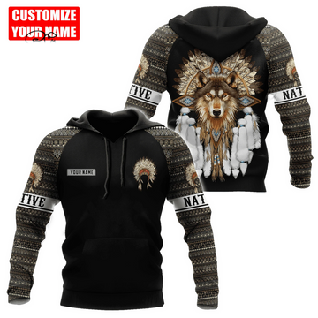 BlueJose Custom Name Native Wolf Pattern Premium Streetwear Unique Unisex Hoodies