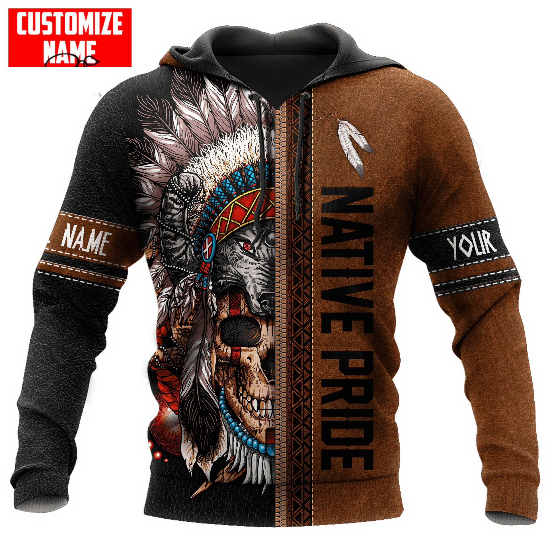 BlueJose Custom Name Native Skull Premium Streetwear Unique Unisex Hoodies