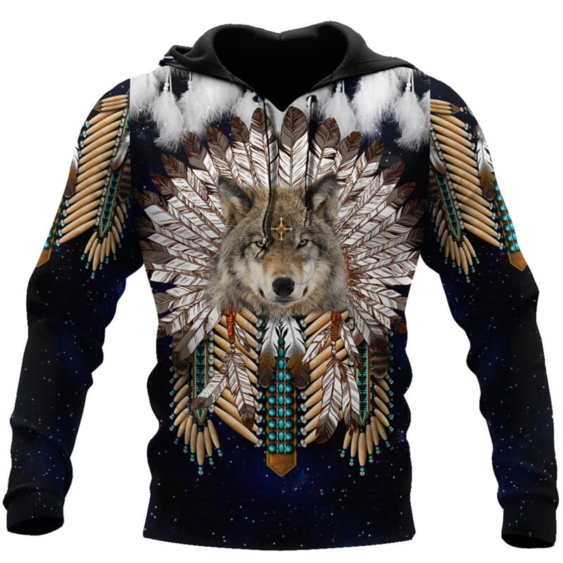 BlueJose Native Culture Wolf 3D Printed Unisex Hoodies