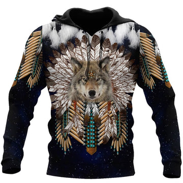 BlueJose Native Culture Wolf 3D Printed Unisex Hoodies