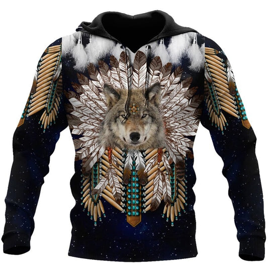 BlueJose Native Culture Wolf 3D Printed Unisex Hoodies