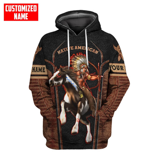 BlueJose Customized Name Native Warrior 3D All Over Printed Fashion Hoodie