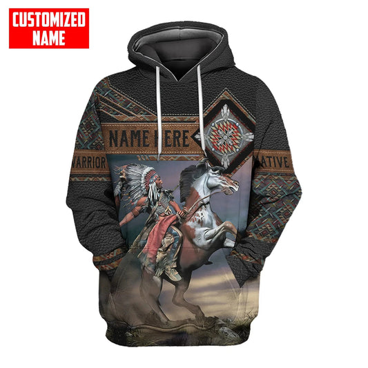 BlueJose Customized Name Native Warrior 3D All Over Printed Fashion Hoodie