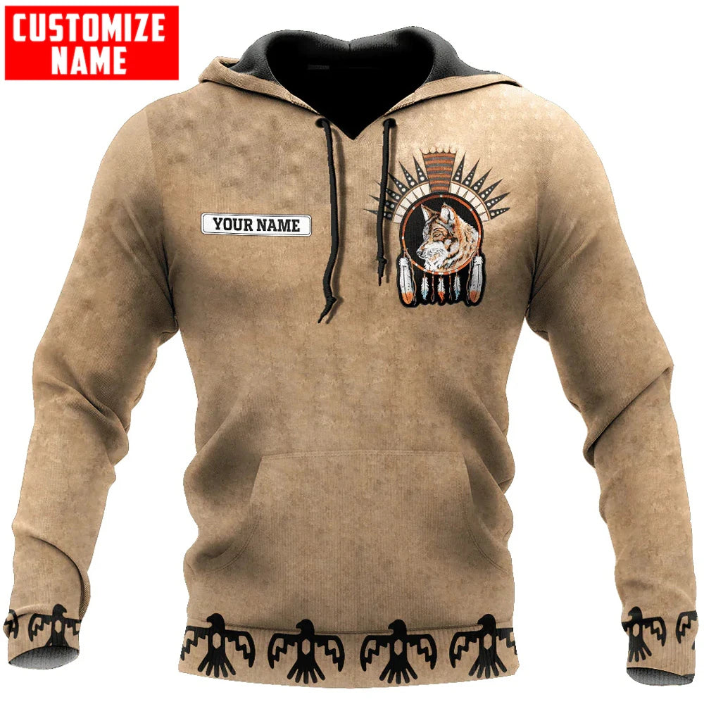 BlueJose Customized Name Aboriginal Native Wolf 3D Printed Fashion Hoodie