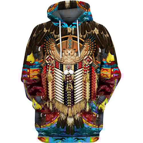 BlueJose Owl Native Feather Color 3D Print hoodies