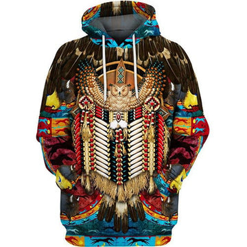 BlueJose Owl Native Feather Color 3D Print hoodies