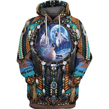 BlueJose Native Pattern Wolf Dreamcatcher 3D Print hoodies Unisex