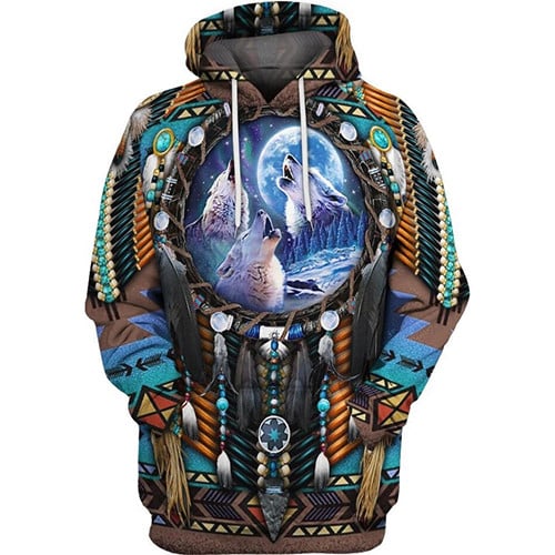 BlueJose Native Pattern Wolf Dreamcatcher 3D Print hoodies Unisex