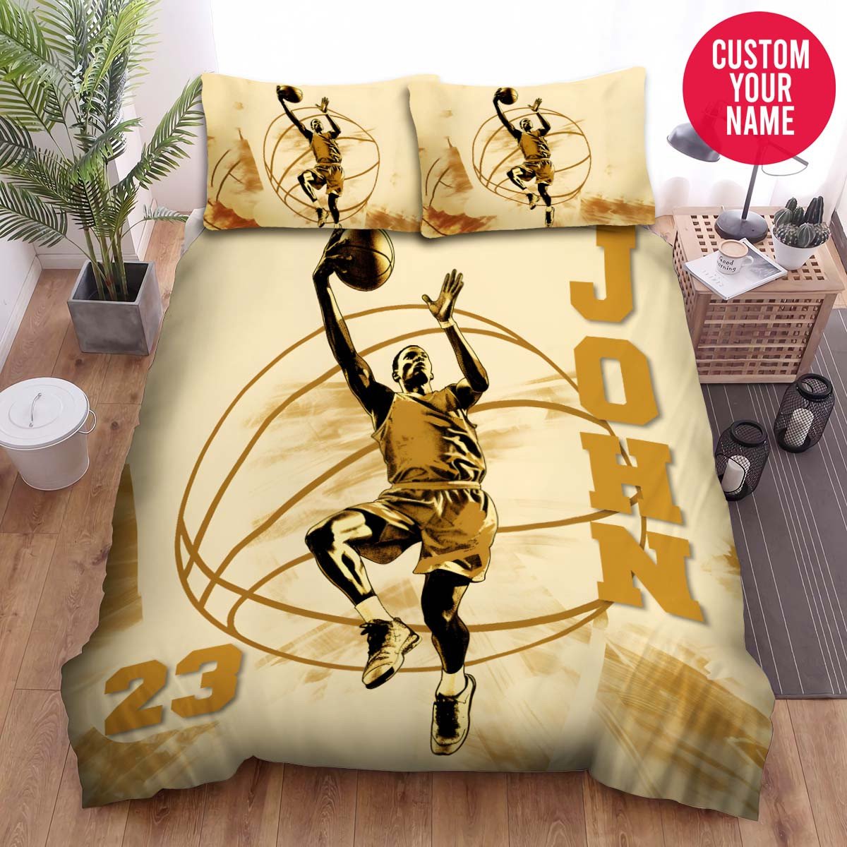 BlueJose Personalized Basketball Player Dunk The Ball Custom Name Duvet Cover Bedding Set
