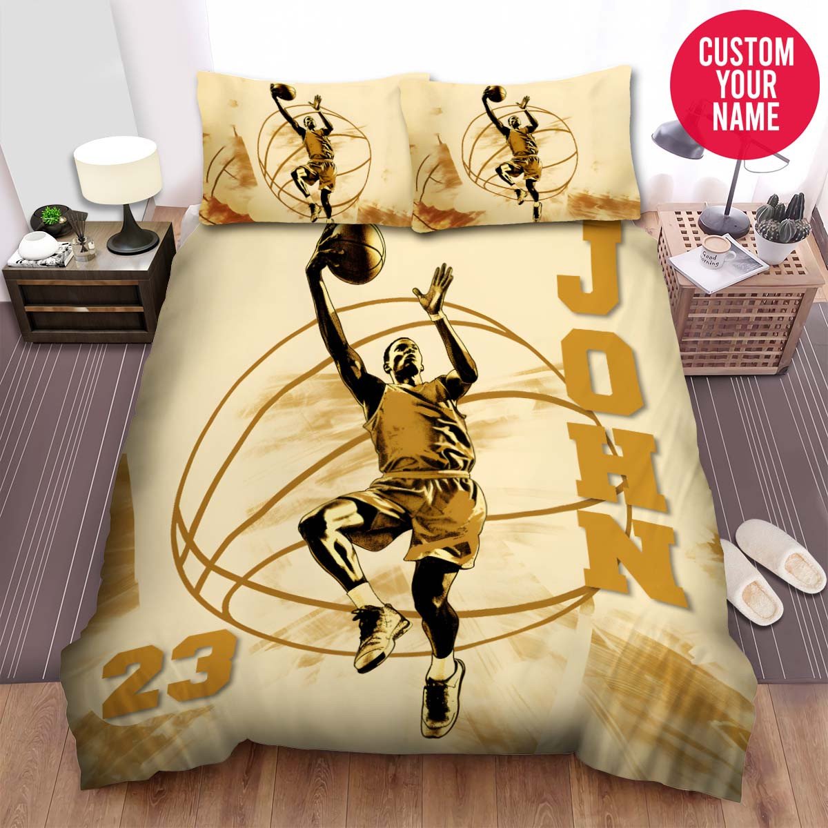 BlueJose Personalized Basketball Player Dunk The Ball Custom Name Duvet Cover Bedding Set