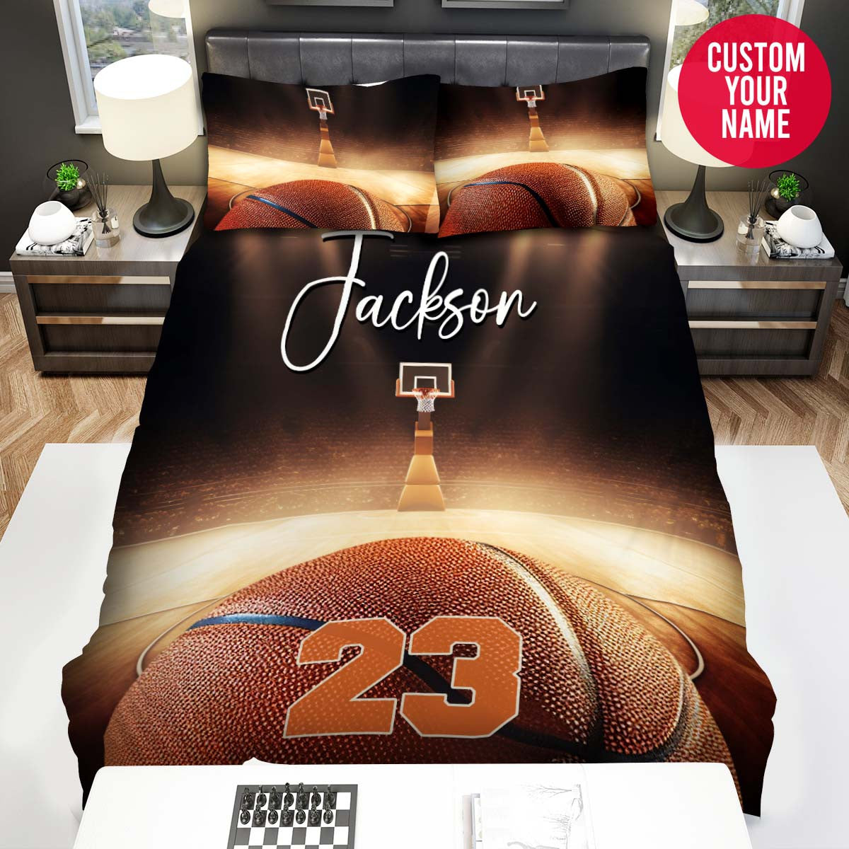 BlueJose Personalized Basketball Court Vintage Custom Name Duvet Cover Bedding Set