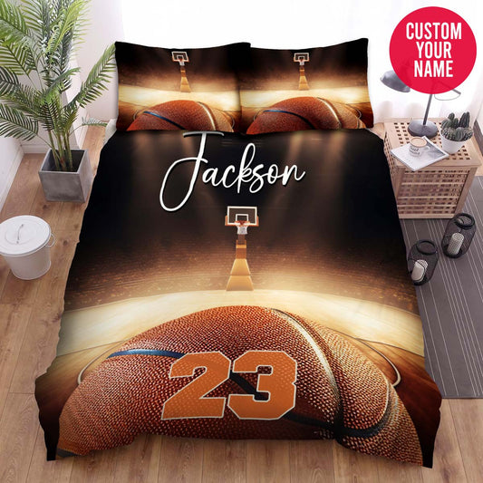 BlueJose Personalized Basketball Court Vintage Custom Name Duvet Cover Bedding Set