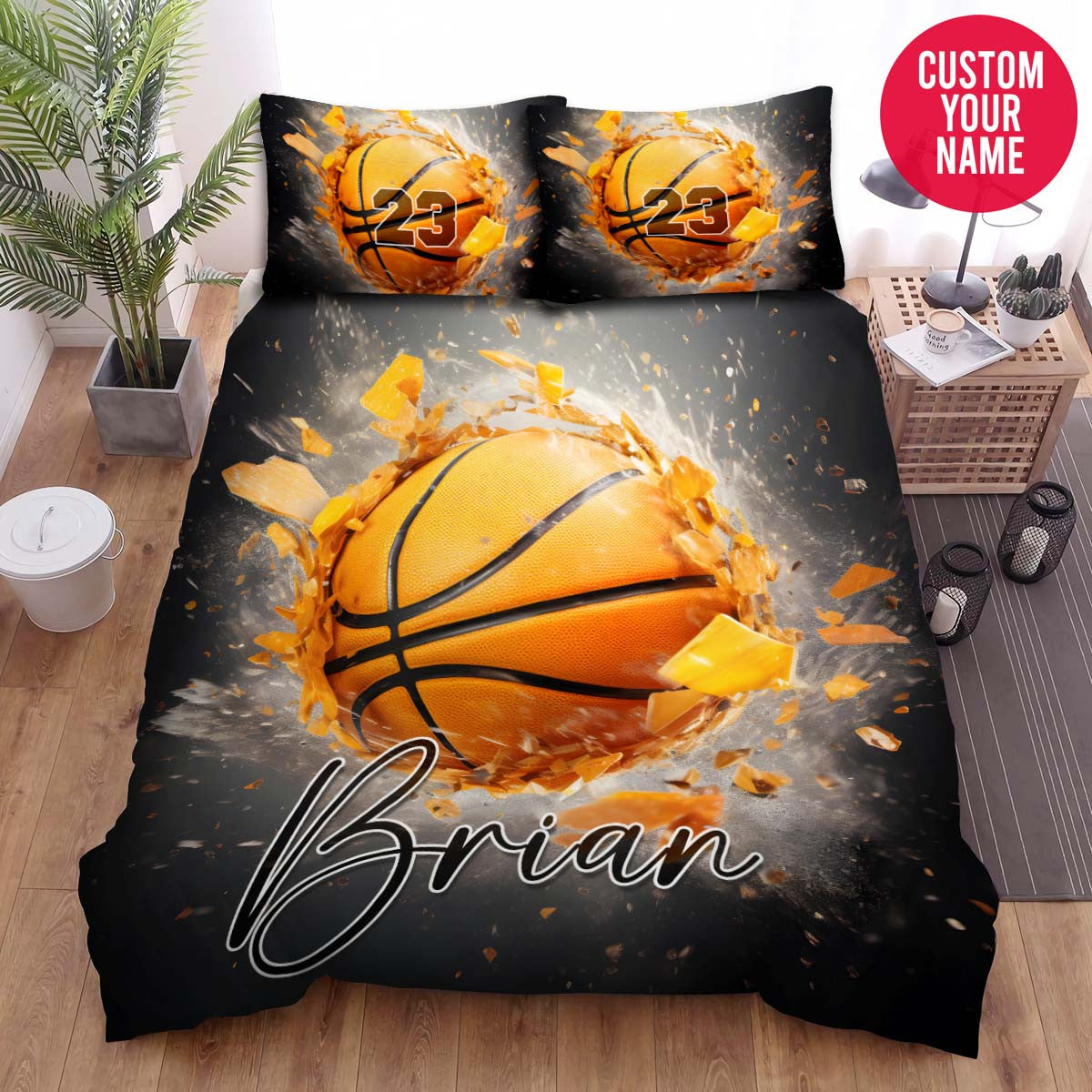 BlueJose Personalized Exploding Basketball Custom Name Duvet Cover Bedding Set
