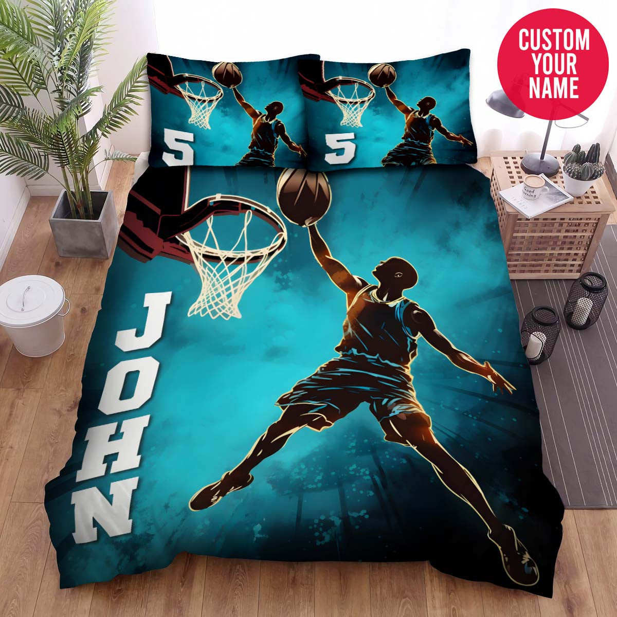 BlueJose Personalized Basketball Score Blue Custom Name Duvet Cover Bedding Set