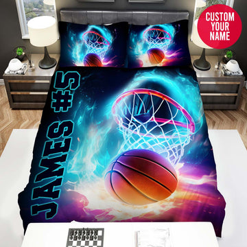 BlueJose Personalized Basketball Hoop Swirl Light Custom Name Duvet Cover Bedding Set