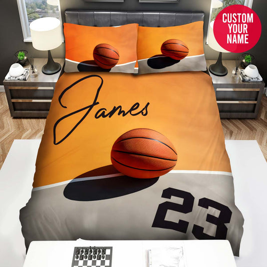 BlueJose Personalized Basketball Ball Lying On Court Custom Name Duvet Cover Bedding Set