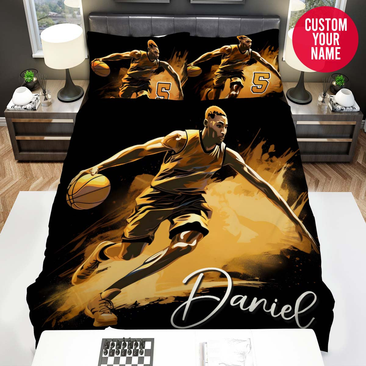 BlueJose Personalized Basketball Player Artwork Custom Name Duvet Cover Bedding Set