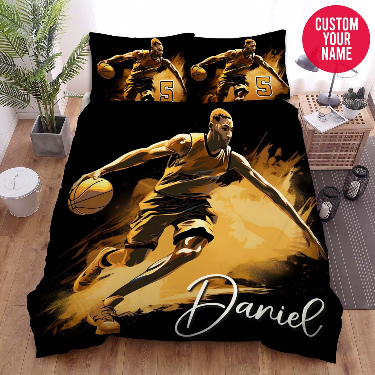 BlueJose Personalized Basketball Player Artwork Custom Name Duvet Cover Bedding Set